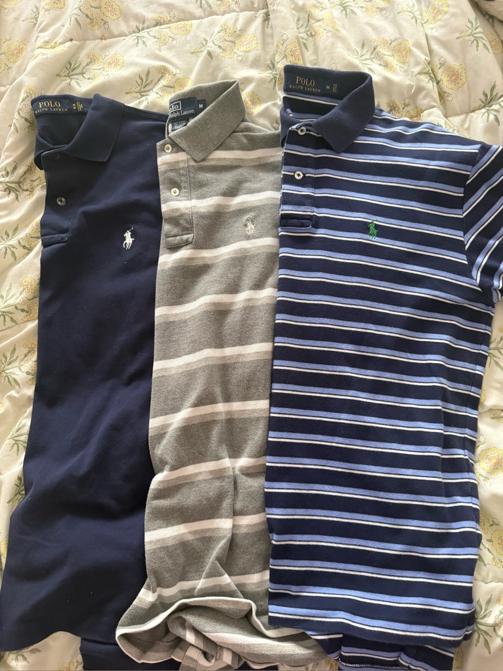 90s Vintage Ralph Lauren Polo Shirts lot striped navy gray size medium